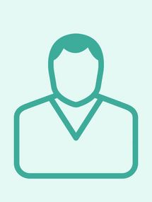 Eugen Farmambekow Stilisiertes grünes Person-Symbol mit kurzen Haaren und V-förmigem Kragen auf hellgrünem Hintergrund